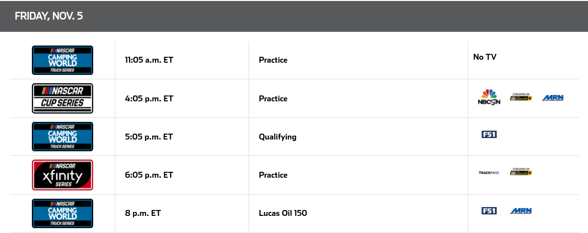 2021 Phoenix Championship Weekend Schedule | NASCARWAGERS.com
